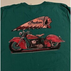 Indian Motorcycle Logo Double Sided Green T-Shirt MEDIUM Biker Scout Chief Bike